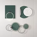 Modern Green And White Wall Decor With Circular Rings Spheres And Textured Patterns 3d model