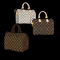 Luxury Designer Luggage Collection With Checkerboard Monogram Patterns Leather Handles And Structured Shapes