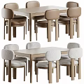 Modern Wooden Dining Table With Six Upholstered Brown And Gray Chairs