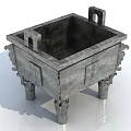 Ancient Style Square Ceramic Vessel With Carved Patterns Decorative Handles And Ornate Legs