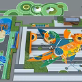 Colorful Children's Play Area With Airplane Shaped Play Structures Green Lawn And Interactive Zones