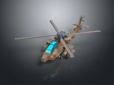 3D Rendered Military Helicopter With Brown Body Blue Windows Rotors And Reflection 3d model