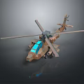 3D Rendered Military Helicopter With Brown Body Blue Windows Rotors And Reflection
