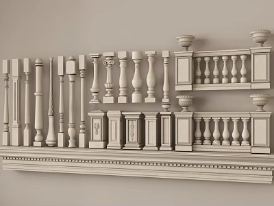 Various Styles of Decorative Columns and Balustrade Railings Components Showcase 3d model
