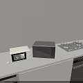 Stylish Modern Kitchen Countertop With White And Black Microwave Appliances