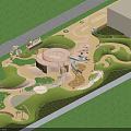 Green Park Landscape With Circular Playground Walking Paths And Lawn Areas 3d model