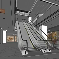 Spacious Modern Shopping Mall Lobby With Escalators Directional Signs And Storefronts