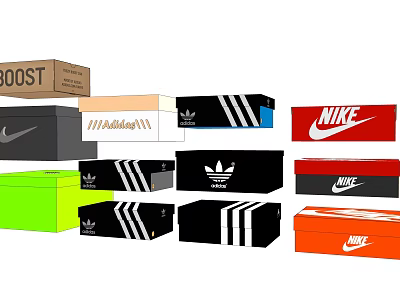 Colorful Adidas Nike Boost Shoe Storage Boxes As Daily Living Supplies 3d model