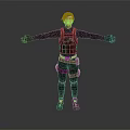 Game Movie Character In Black Tactical Outfit With Arms Outstretched On Gray Background