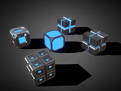 Modern Cube Shaped Headphones Speakers With Metallic Finish And Blue LED Lights 3d model