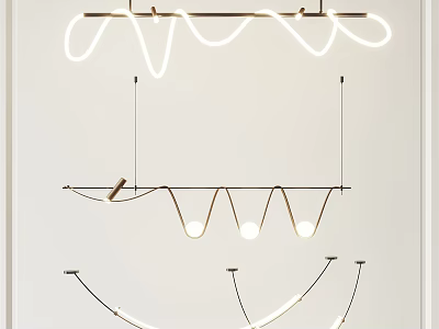 Modern Curved Pendant Lights With Metallic Frame And LED Lighting For Home Interior 3d model