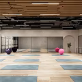 Spacious Yoga Fitness Studio With Blue Exercise Mats And Colored Fitness Balls