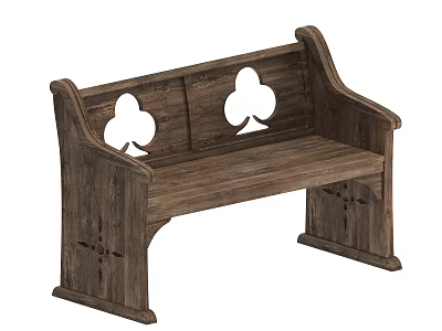 Rustic Wooden Leisure Bench With Clover Shaped Cutouts And Carved Side Details 3d model