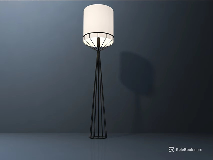 Sleek Modern Floor Lamp with Black Metal Stand and White Lampshade 3d model 