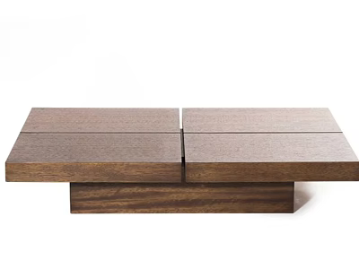 Modern Wooden Coffee Table With Layered Block Design And Natural Wood Finish 3d model