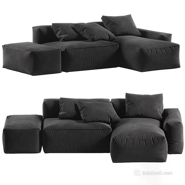 Black Modular Sectional Sofa With Plush Cushions And Comfortable Seating Design 3d model