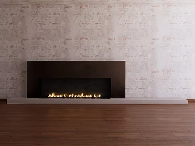 Modern Black TV Stand With Textured Wall Wooden Floor And Realistic Fire Illumination 3d model