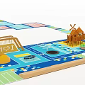 Outdoor Playground Equipment with Wooden Slide Windmill Cottage Sandpit Car Track and Colorful Play Mat