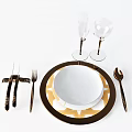 Modern Tableware Plate Saucer Knife and Fork Wine Glass Goblet 3d model
