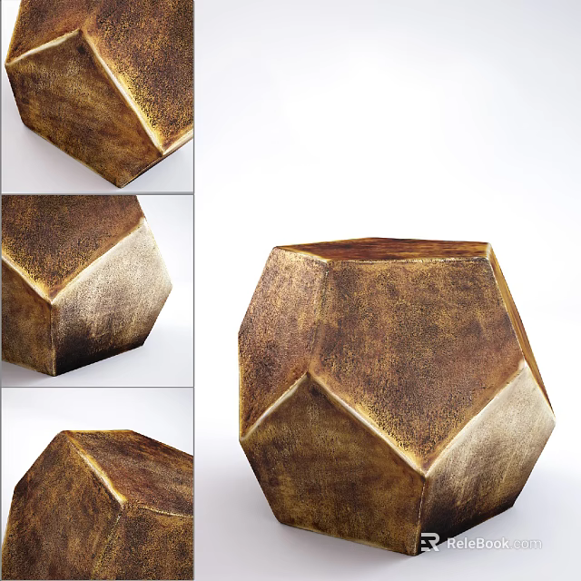 Modern Geometric Side Table With Gold And Brown Distressed Texture Surface 3d model 