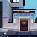 Modern Style Detached Villa With Large Windows Balcony Stone Exterior And Green Plants