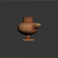 Brown Ceramic Clay Pot Sculpture With Golden Base And Intricate Hollow Carved Design