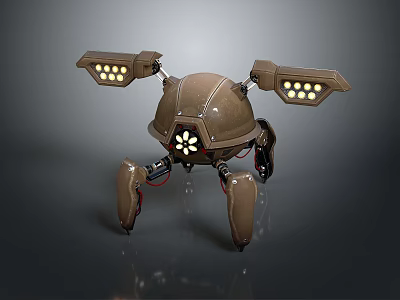 Mechanical Robot Featuring Spherical Brown Body Four Legs And Lighted Side Arms 3d model