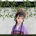 Scenic Wall Decorated With Green Ivy And Pink Flowers Featuring Girl In Traditional Costume