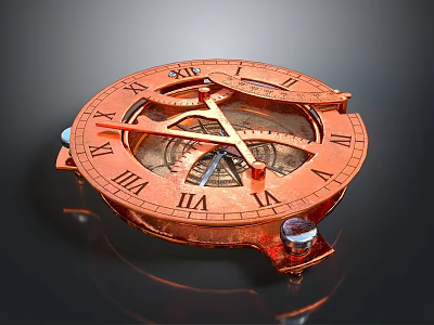 Round Copper Decorative Item with Roman Numerals and Mechanical Structure for Practical Daily Use 3d model