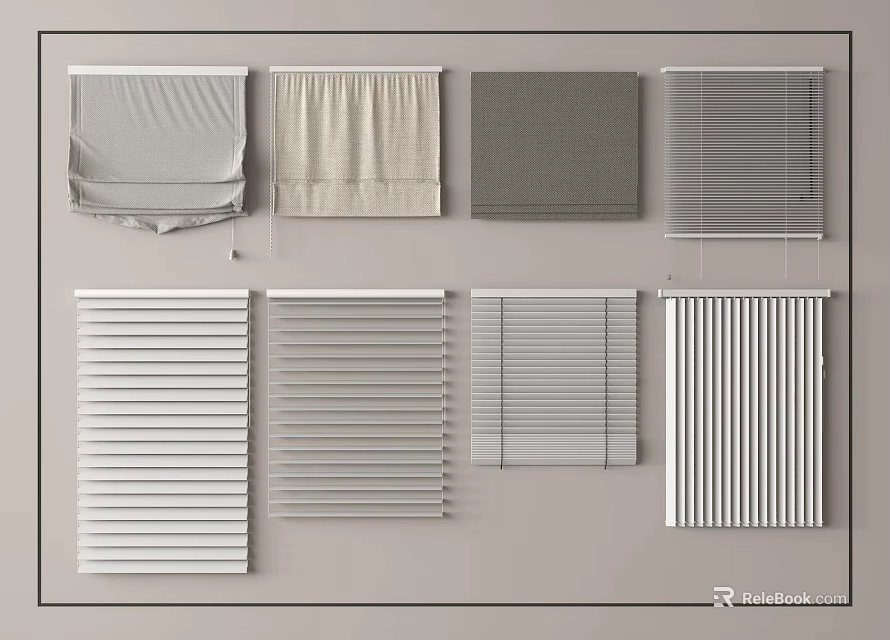 Stylish Window Blinds With Horizontal Vertical Styles And White Gray Beige Color Options 3d model 