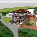 Two Story Detached Villa With Balconies Palm Trees And Paved Driveway