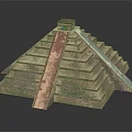 Ancient Step Pyramid Model Featuring Top Temple and Detailed Stone Steps on Black Background 3d model