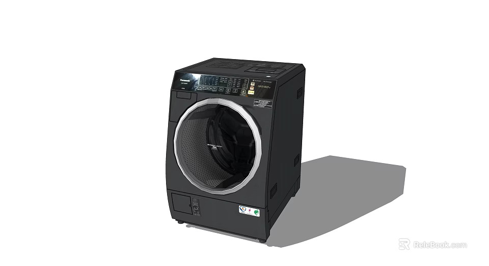 Black Modern Front Loading Washing Machine With Digital Display And Sleek Design 3d model 