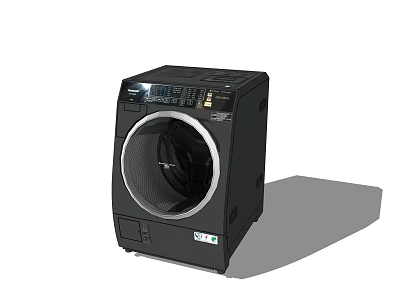 Black Modern Front Loading Washing Machine With Digital Display And Sleek Design 3d model