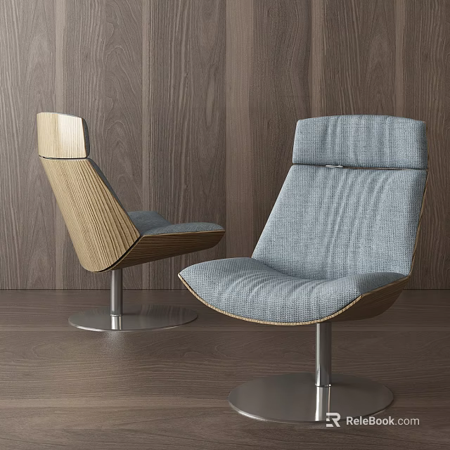 Contemporary Accent Chairs With Wooden Backrest Light Cushion Gray Fabric Metal Base Wooden Wall Floor 3d model 