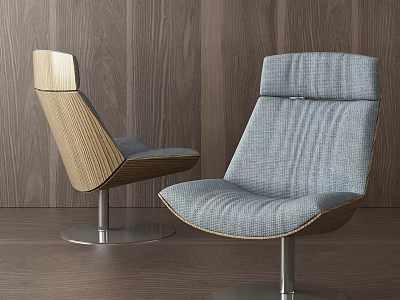 Contemporary Accent Chairs With Wooden Backrest Light Cushion Gray Fabric Metal Base Wooden Wall Floor 3d model