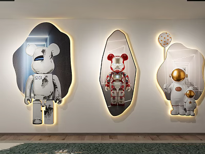 Creative Wall Decor with Stylish Figurines Irregular Shapes and LED Lighting 3d model