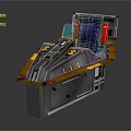 Futuristic Sci Fi Control Console Metallic Gray Yellow Blue Design With Display Screen And Control Buttons