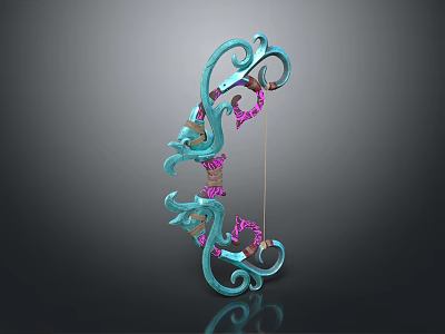 Ornate Teal Bow Featuring Purple Decorative Curves And Intricate Design Elements 3d model