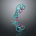 Ornate Teal Bow Featuring Purple Decorative Curves And Intricate Design Elements