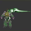Green Sci Fi Mech Robot With Biomechanical Design And Extended Beak Feature 3d model