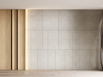 Modern Sofa Background Wall Interior With Textured Tiles And Wooden Frames 3d model