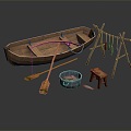 Small boat fisherman small wooden boat fishing boat 3d model