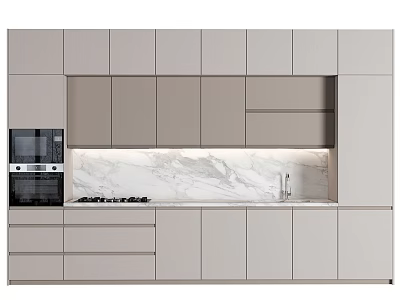Modern Kitchen Upper And Lower Cabinets With Marble Countertop And Built in Appliances 3d model