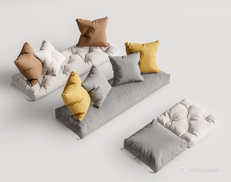 Soft Decorative Pillows And Floor Cushions In Assorted Colors For Home Living Spaces 3d model 