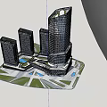 Modern Skyscraper With Curved Glass Facade Among Urban High Rise Buildings