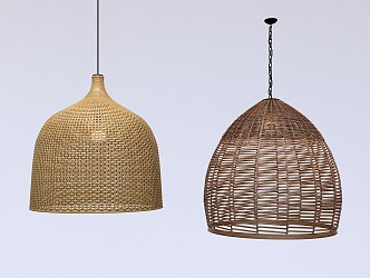 Modern chandelier rattan chandelier combination 3d model