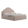 Beige Single Bed with Arched Upholstered Headboard and Pillows Gray Blanket 3d model