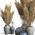Gray And Blue Vases With Dried Pampas Grass For Home Decor Arrangement