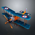 Vintage Blue And Orange Biplane Model With Round Insignias On Wings